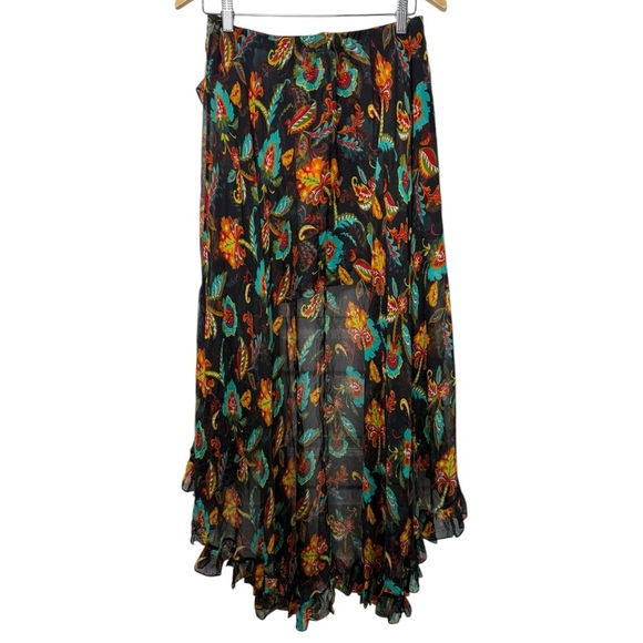 NWT CAROLINE CONSTAS Adelle Silk Asymmetric Floral Maxi Skirt Size Medium Black - Picture 6 of 10